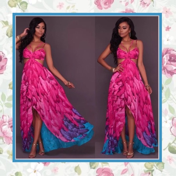 hot pink chiffon maxi dress